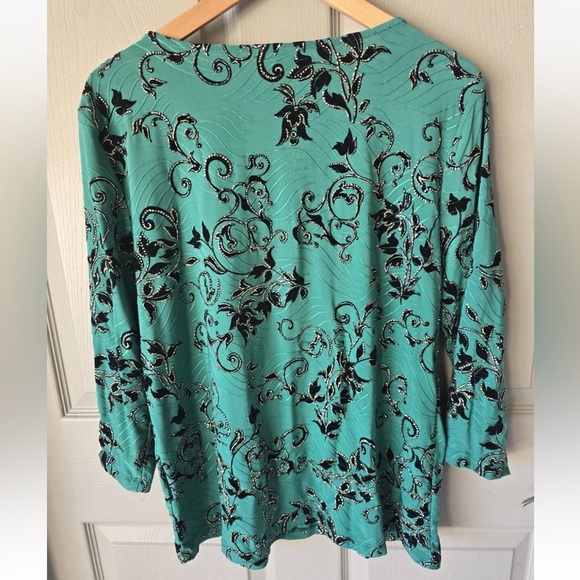 JM Collection Burnout Velvet Blouse Sz L Women Paisley Black Green Cutout Y2k - Picture 9 of 10